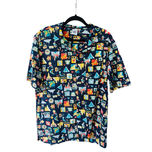 Disneyland Park Resort Short Sleeve Button Down Shirt Size Large Mickey Pluto - Picture 1 of 6